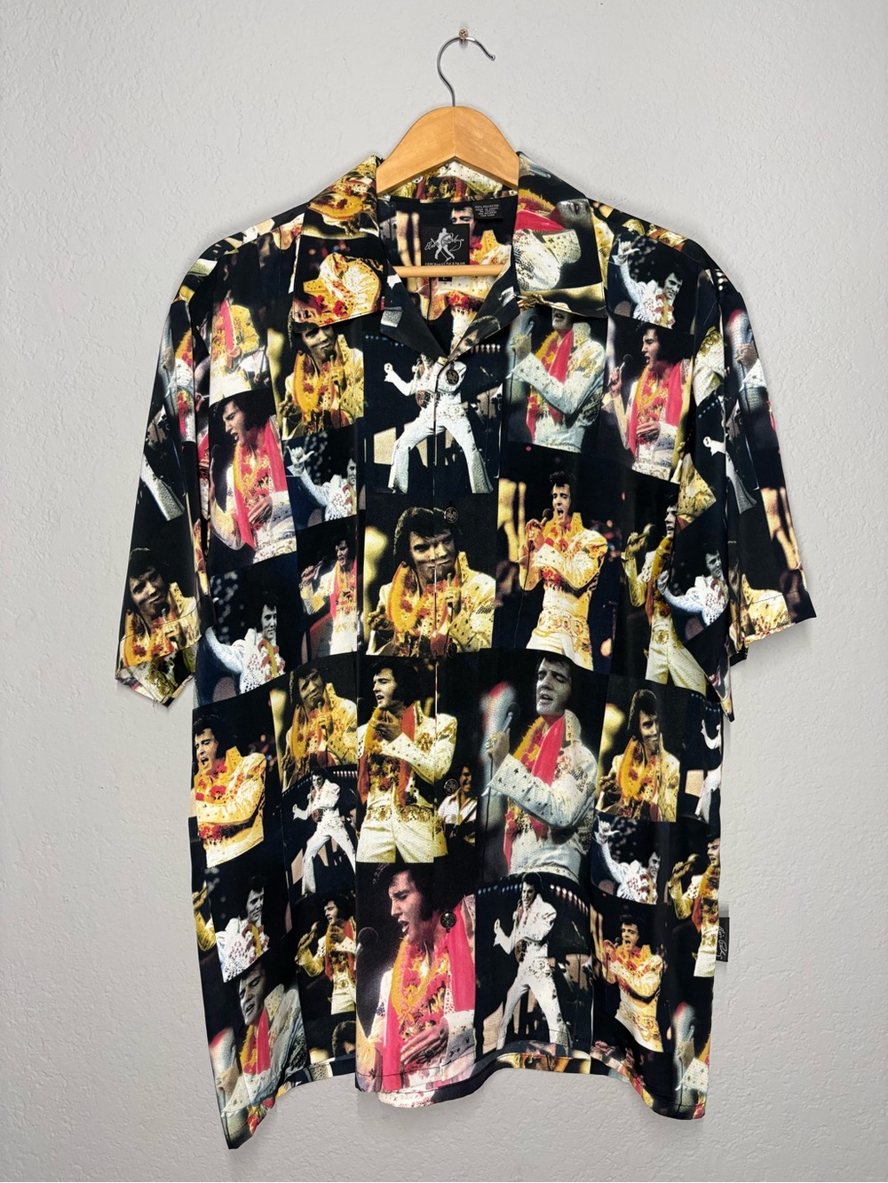 Vintage Elvis Presley Dragonfly Clothing All Over Print Button Up Shirt L Y2K